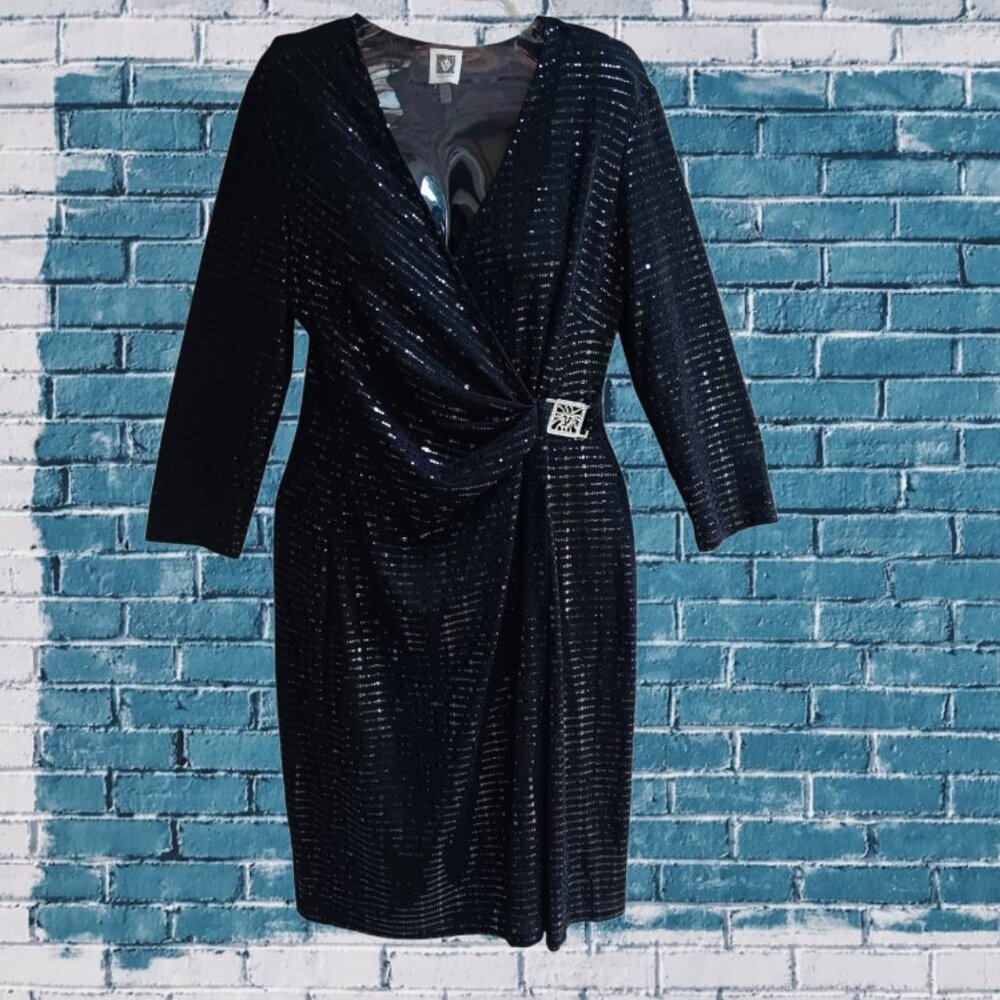 Anne Klein Black Sequin Cocktail Party Dress Women’s Size 8